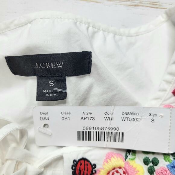 J. Crew Cotton Poplin Tunic Dress Farmer's Market Embroidery White Floral Small - Picture 11 of 13